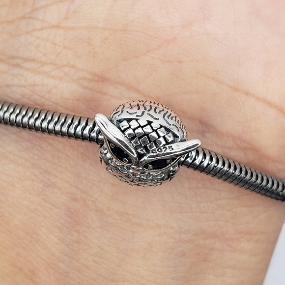 Owl Charm for Bracelet Sterling Silver 925 Owl Blue Zirconia Eyes Jewelry Gift - Picture 4 of 5